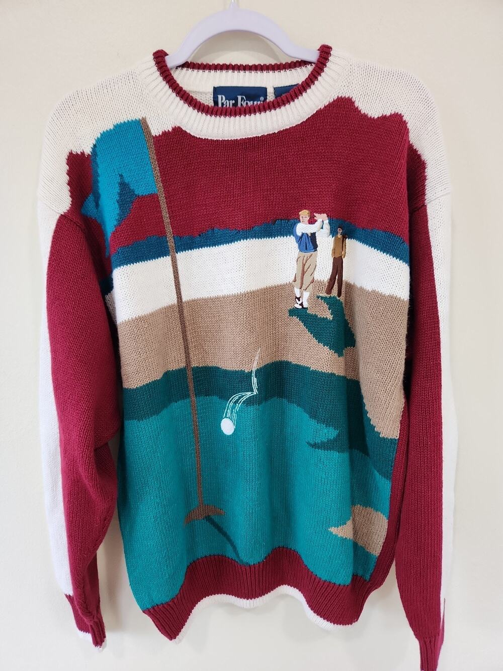 Vintage Par Four Golf Knit Sweater Embroidered Medium Y2K Grandpa
